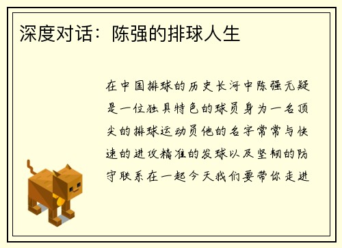 深度对话：陈强的排球人生