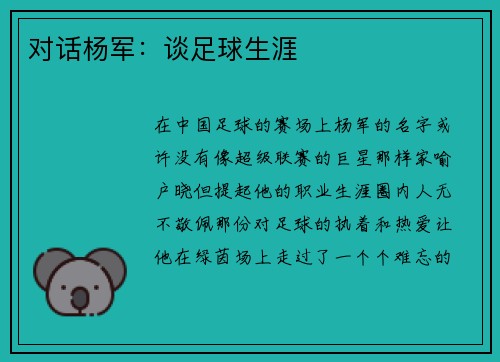 对话杨军：谈足球生涯