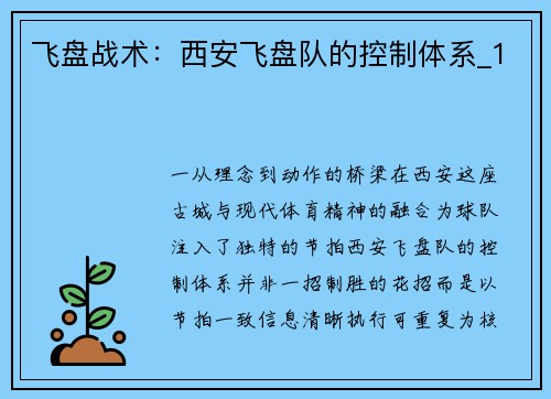 飞盘战术：西安飞盘队的控制体系_1