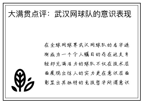大满贯点评：武汉网球队的意识表现